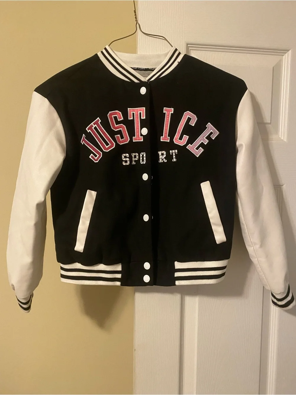 Justice Black & White 'Just Ice Sport' Varsity Jacket